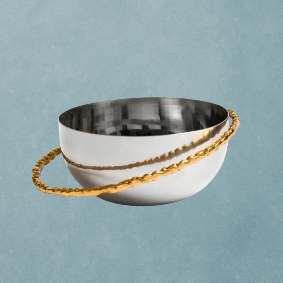 Steel Bowl with Golden Brass Ring Stand - The Closeout Connection