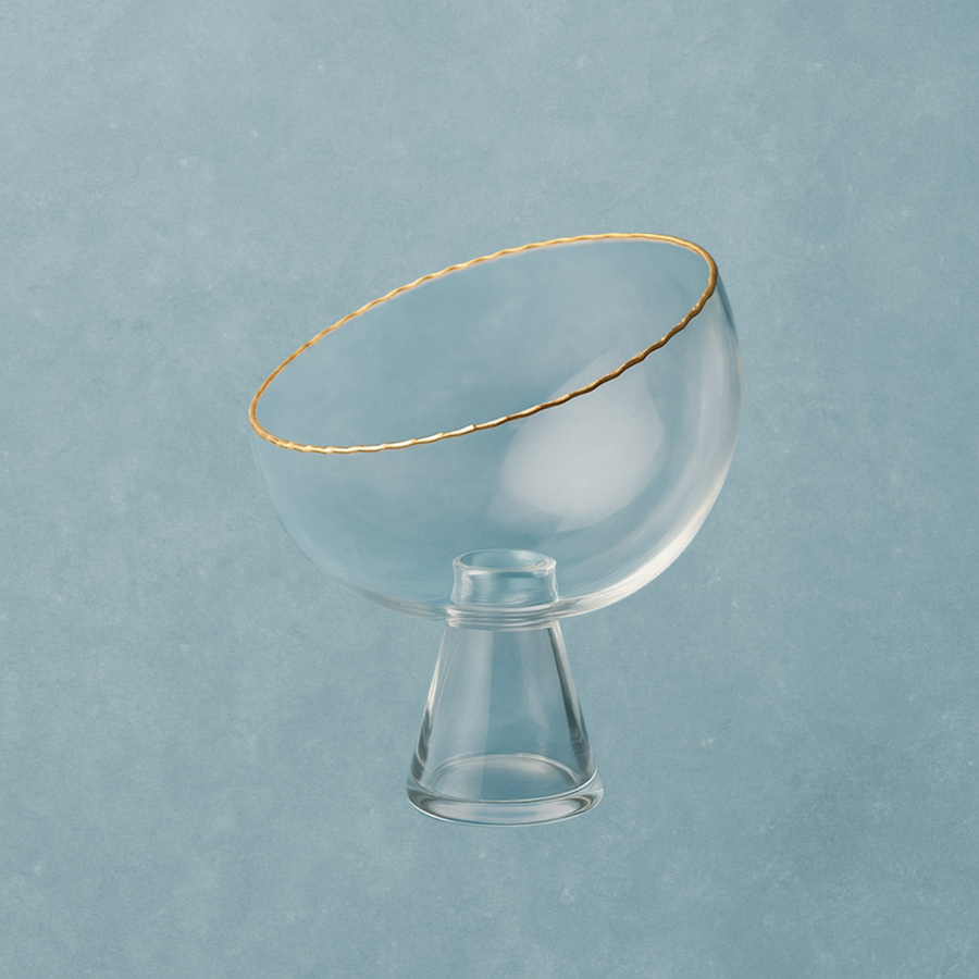 Glass Candy Bowl with Gold Rim and Clear Stand - The Closeout Connection