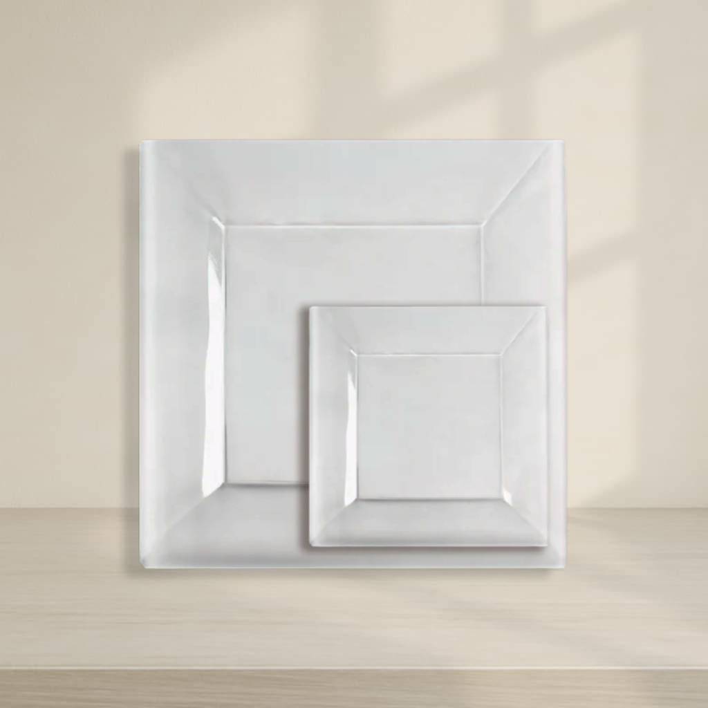 Square White/Clear Heavy Duty Plastic Plates - 10ct