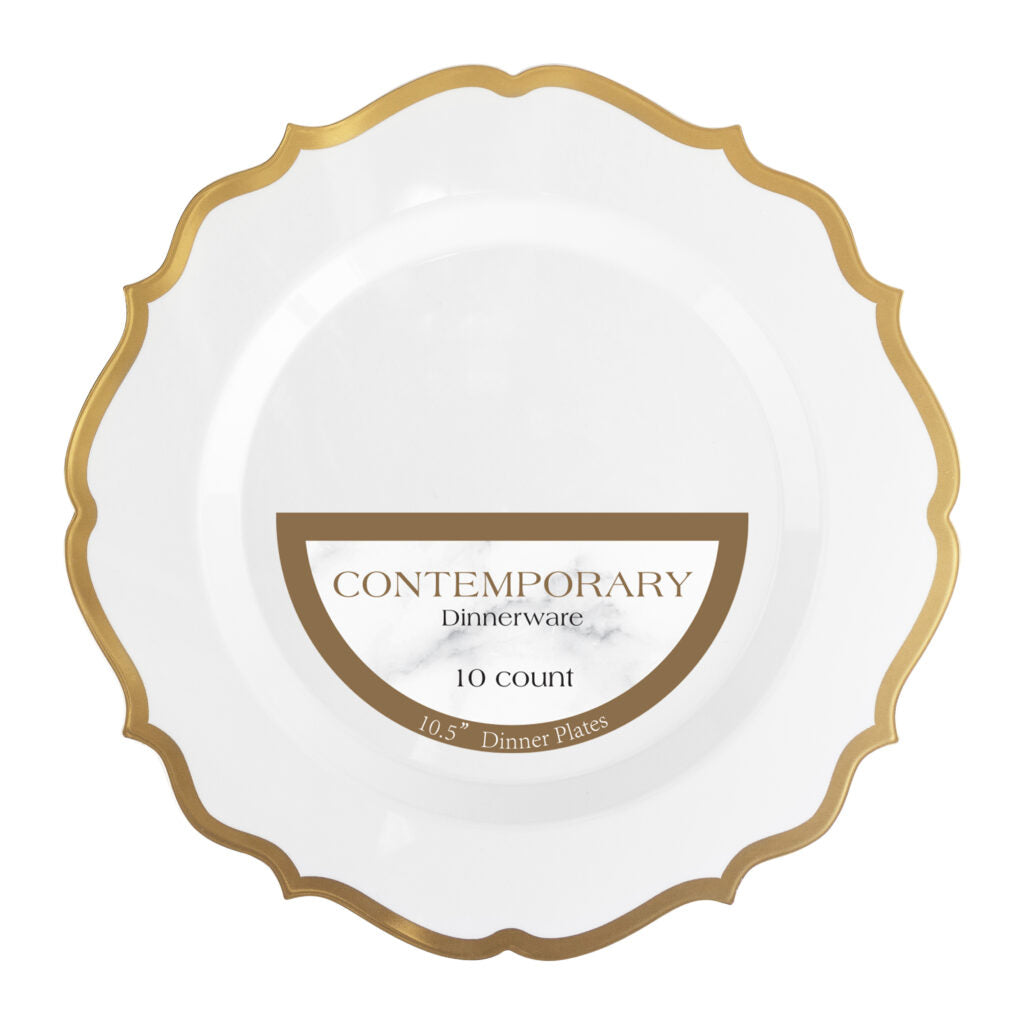 Gold & White Plates - 10 Count