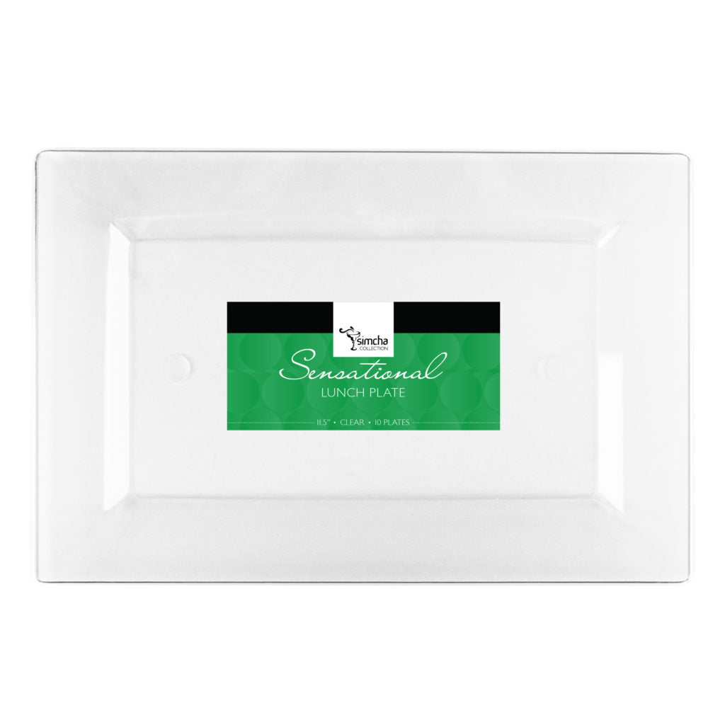 The Rectangle Splendid Clear/White Heavy Duty Plastic Plates- 10 count