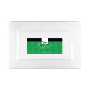 The Rectangle Splendid Clear/White Heavy Duty Plastic Plates- 10 count