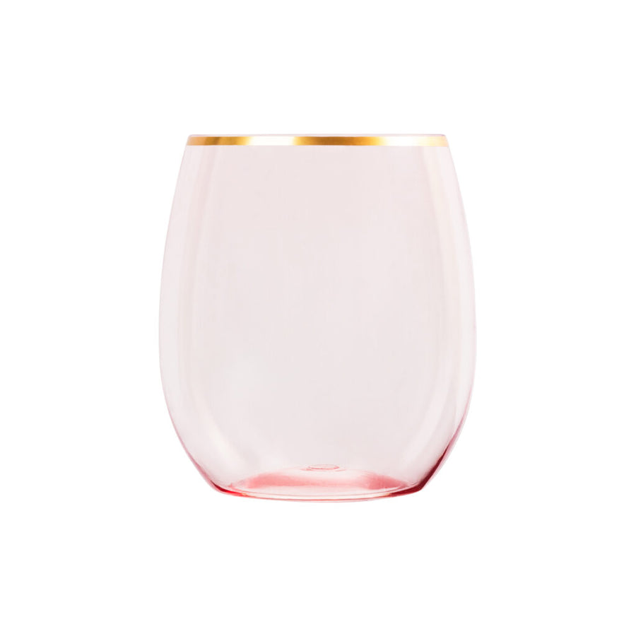 12oz Pink/Gold Rim Stemless Goblets- 6 Count - The Closeout Connection