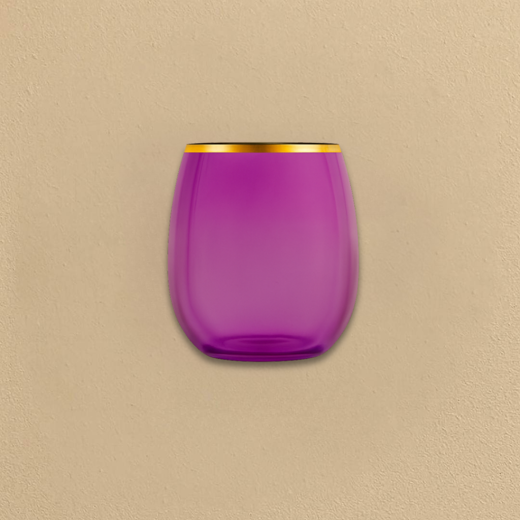 12oz Purple/Gold Rim Stemless Goblets - 6 Count