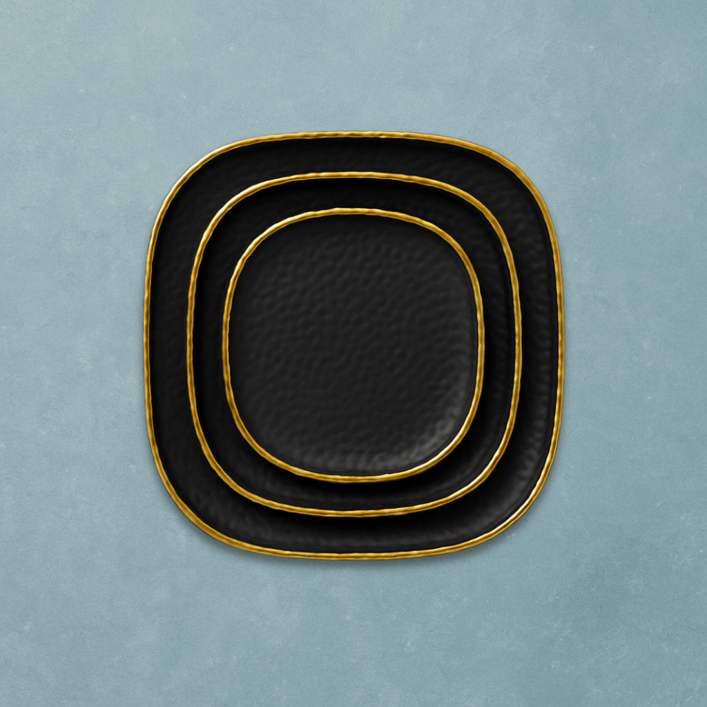 Black and Gold Pebbled Oblong Ceramic Dish