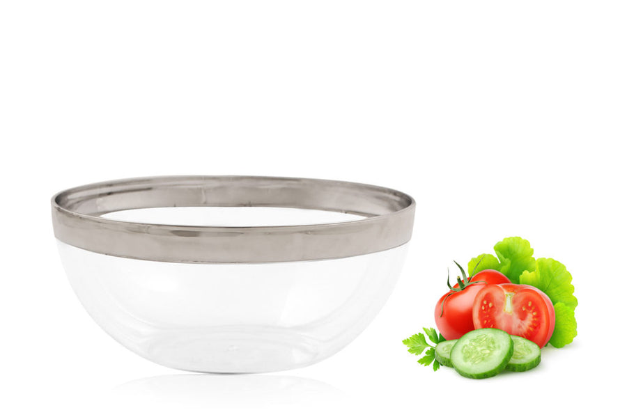 Round Clear Serving Bowl With Silver Rim - The Closeout Connection