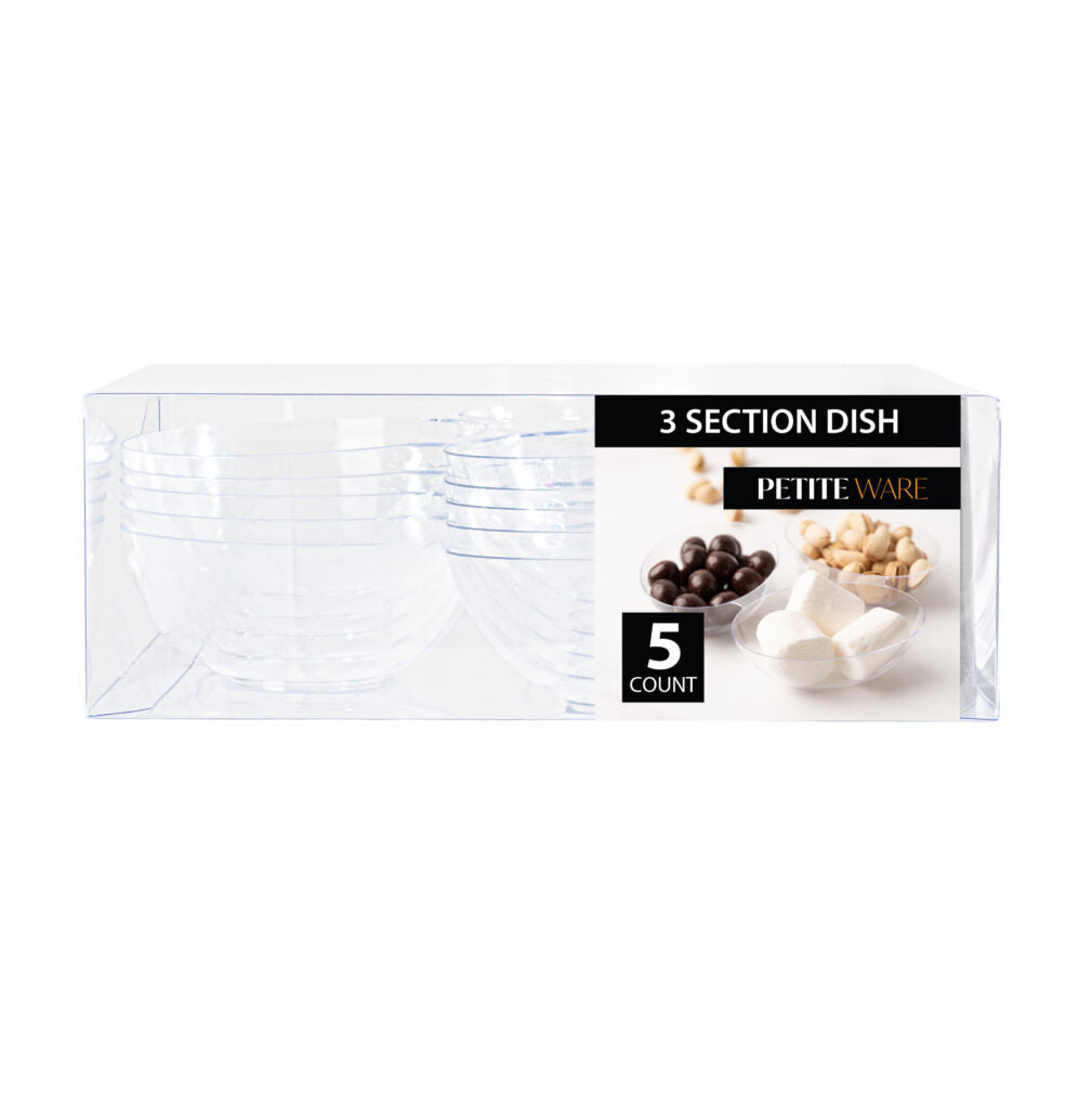 MiniWare Clear Oval 3 Section Dish 6.25″ - 5 Count