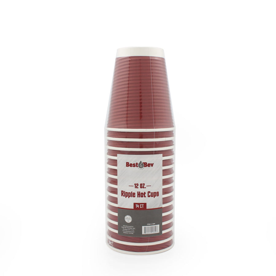 Ripple Hot Cups 12 oz Burgundy - 14 Count - The Closeout Connection