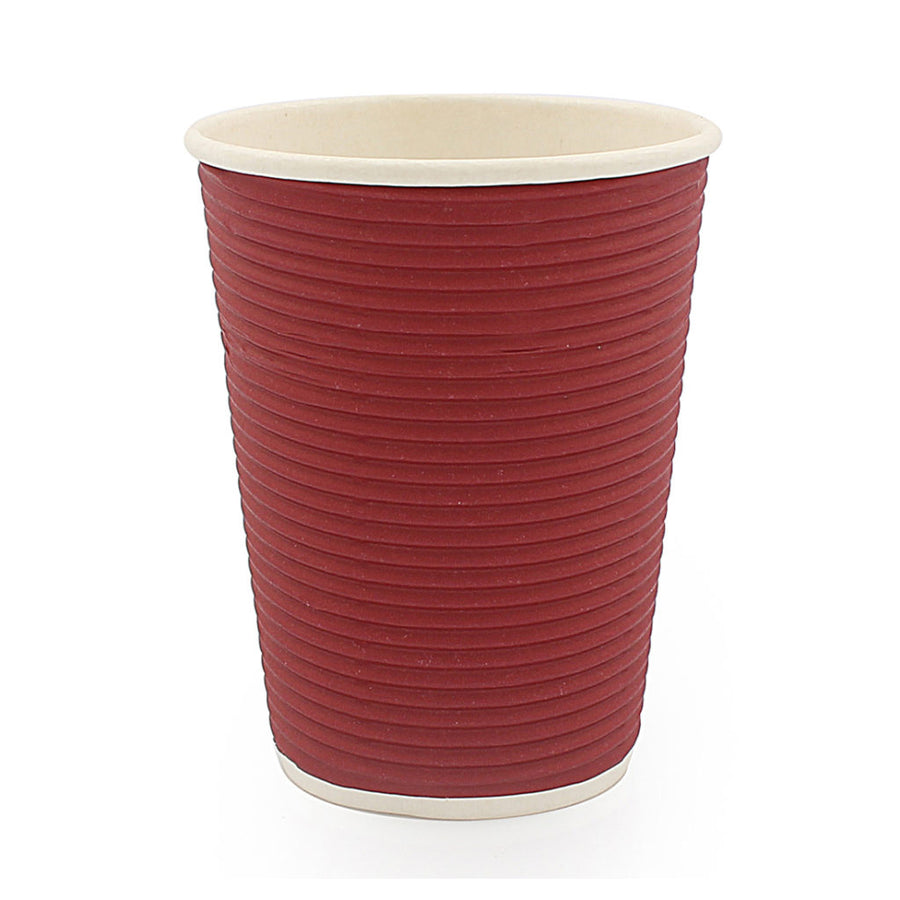 Ripple Hot Cups 12 oz Burgundy - 14 Count - The Closeout Connection