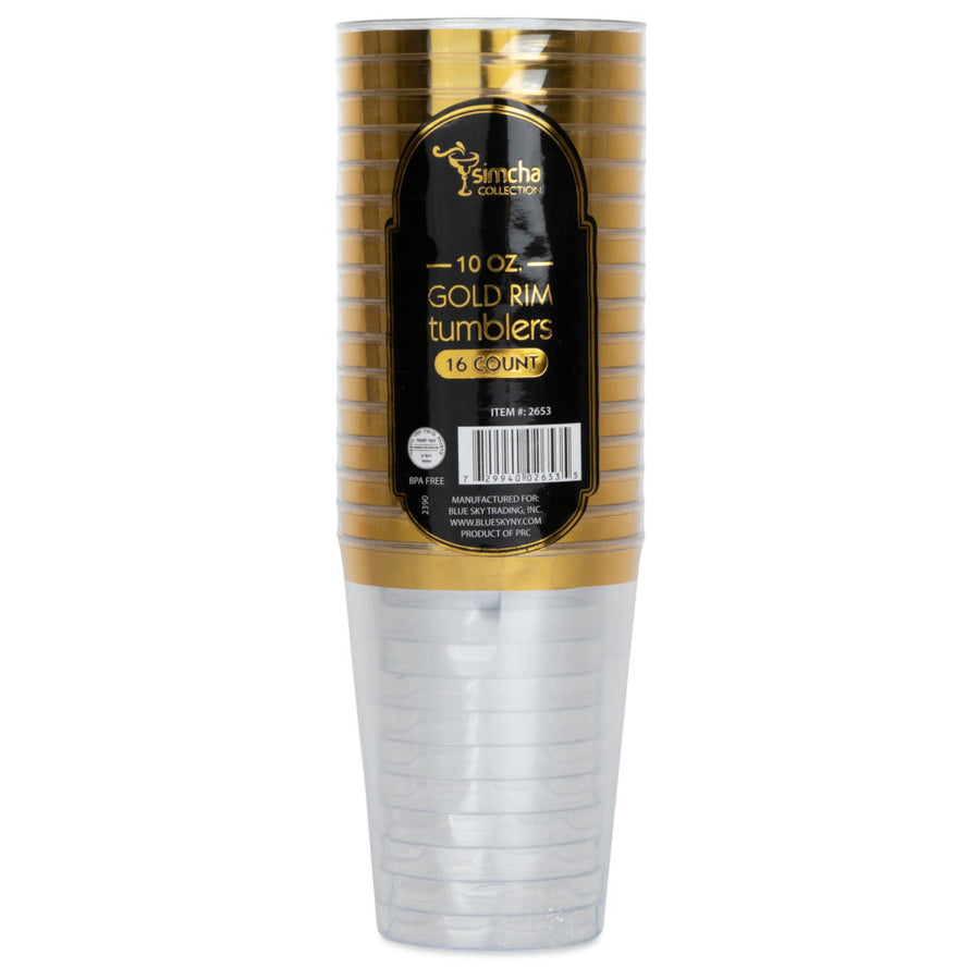 Gold Rim Plastic Tumblers 10 oz - 16 Count
