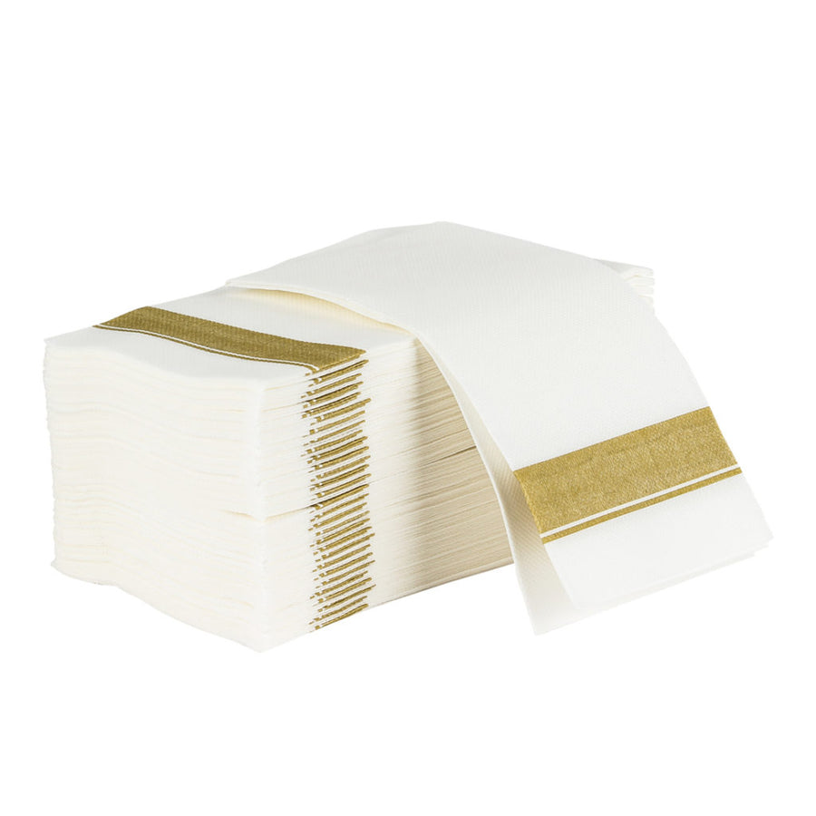 Cloth-Like Dinner Napkins with Gold Border - set