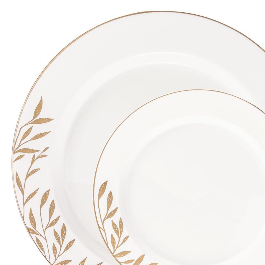 Foliage Collection Plates Combo 7 in & 10 in White/Gold - 32 Count - The Closeout Connection