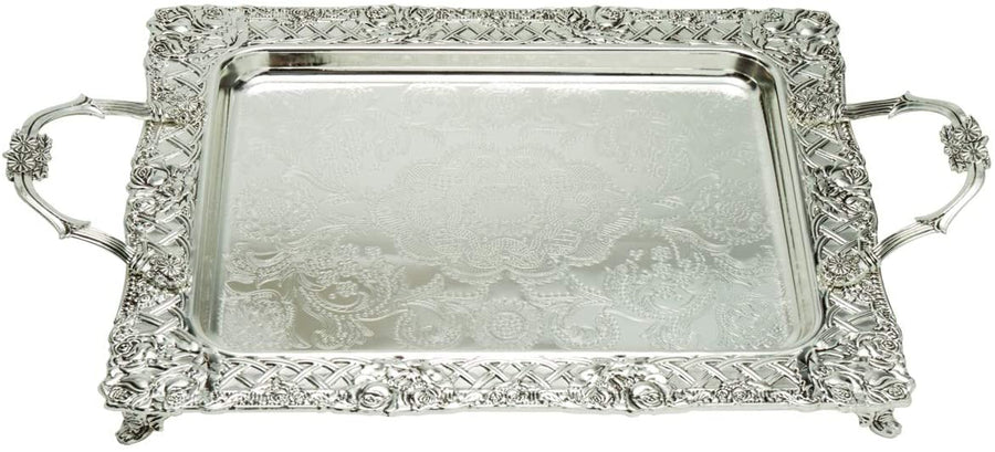 Ner Mitzvah silver plated tray with handles, 16 x 13.5 inches
