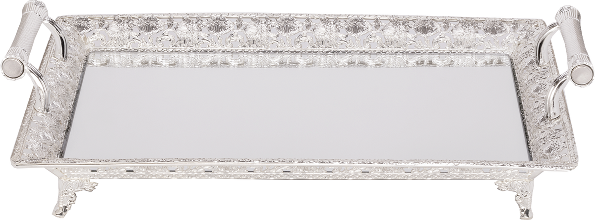Ner Mitzvah silver plated mirror tray with handles, 24 x 16 inches