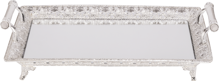 Ner Mitzvah silver plated mirror tray with handles, 24 x 16 inches