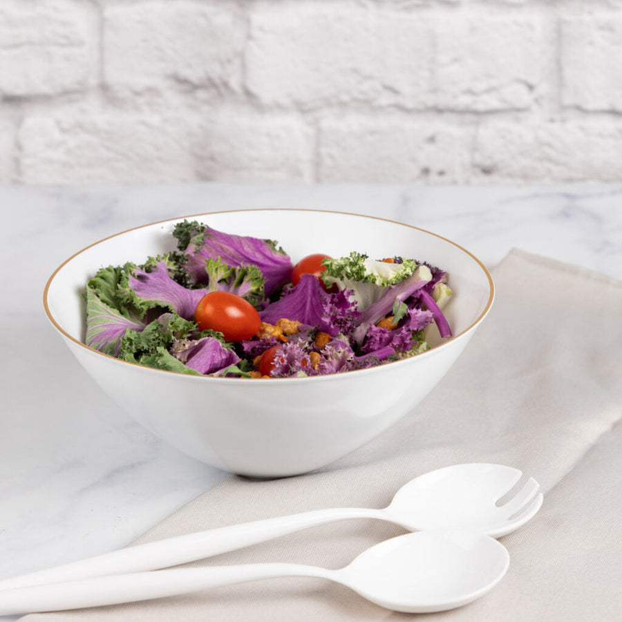 Organic Large Salad Bowl White/Gold Rim 112 oz - The Closeout Connection