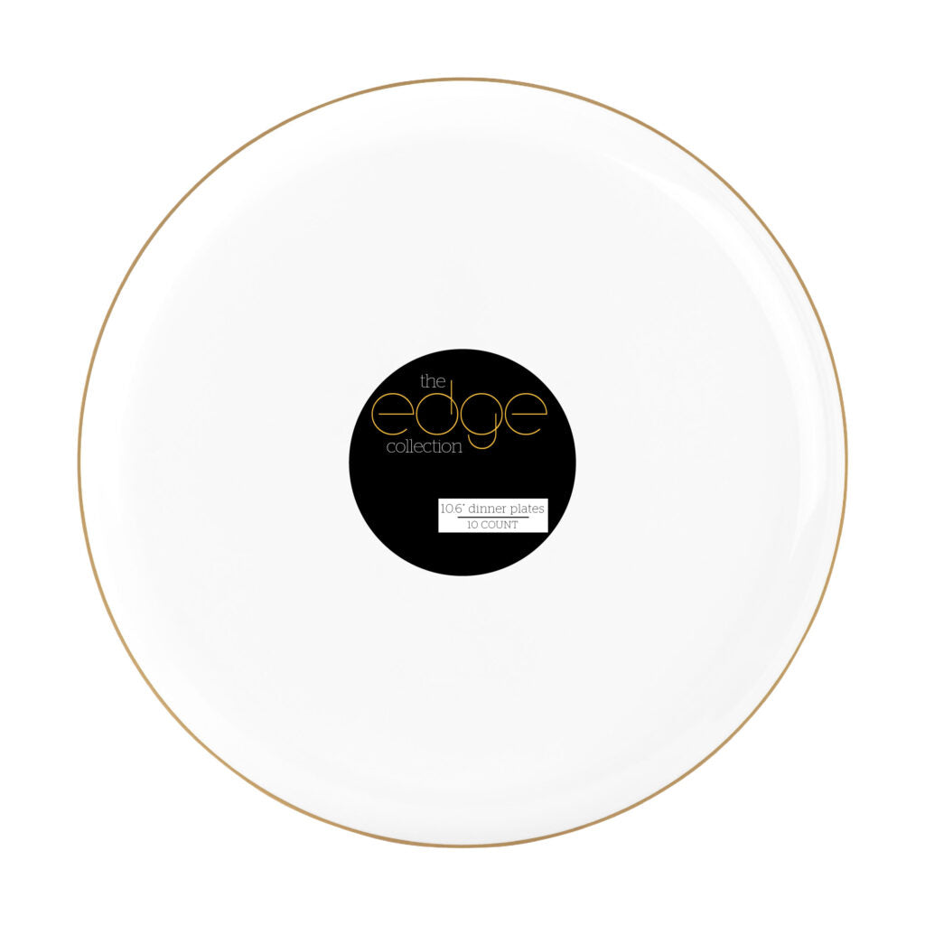 Edge Collection Dinner Plates White/Gold Rim 10.6" - 10 Count