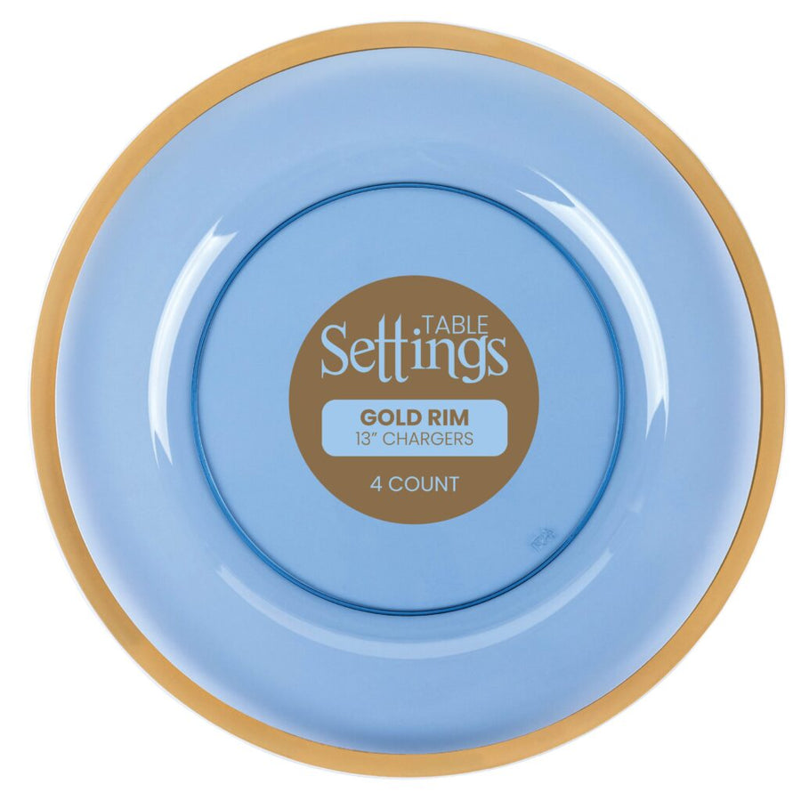 Blue with Gold Rim Chargers 13" - 4 Count