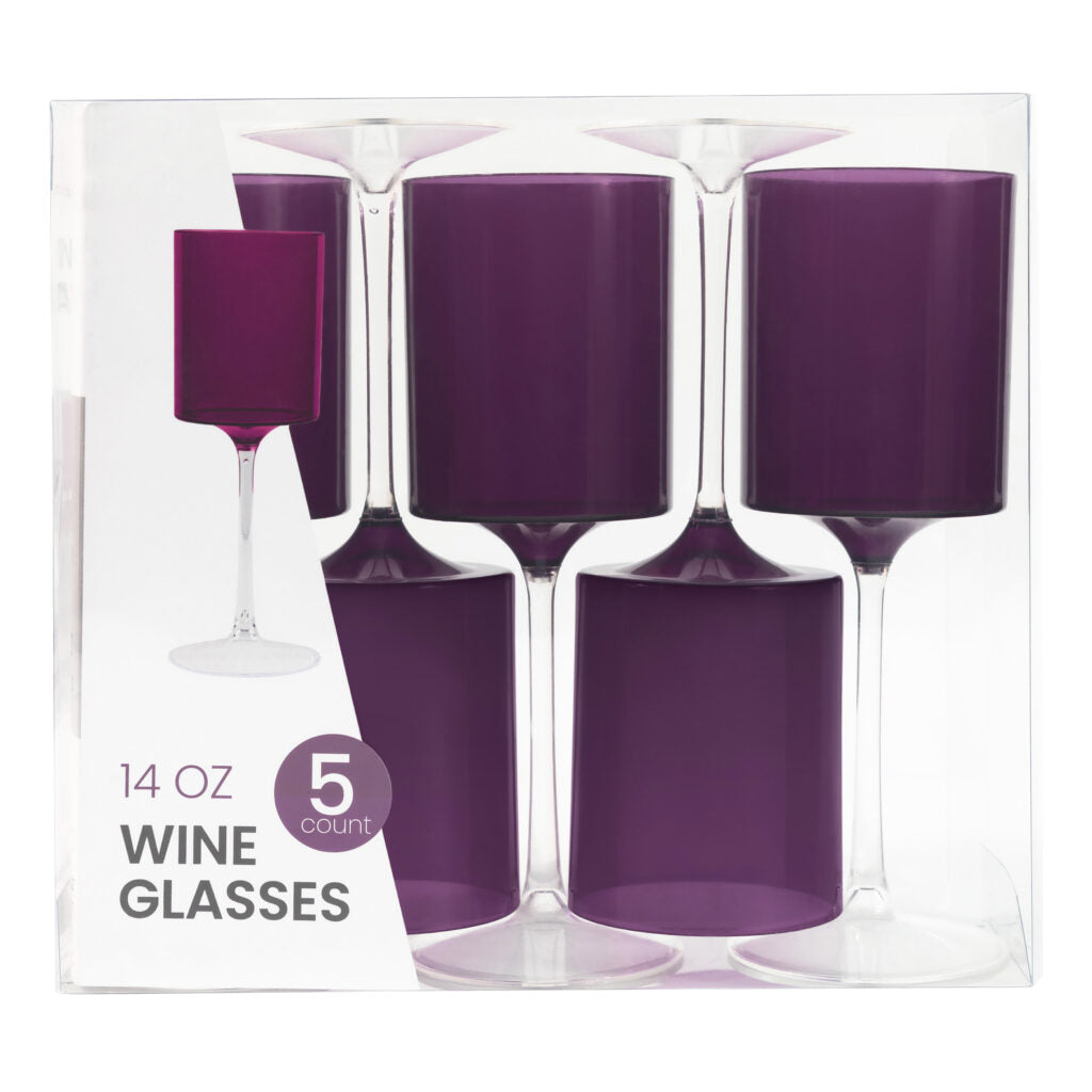 Two Tone Wine Glass 14oz Purple/Clear - 5 Count