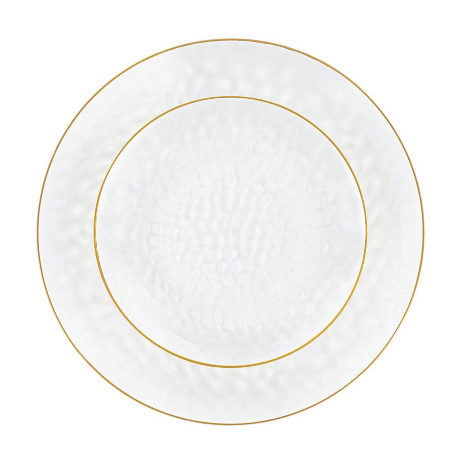 Organic Hammered Plates Clear with Gold Rim 7 in & 10 in - 32 Count - The Closeout Connection
