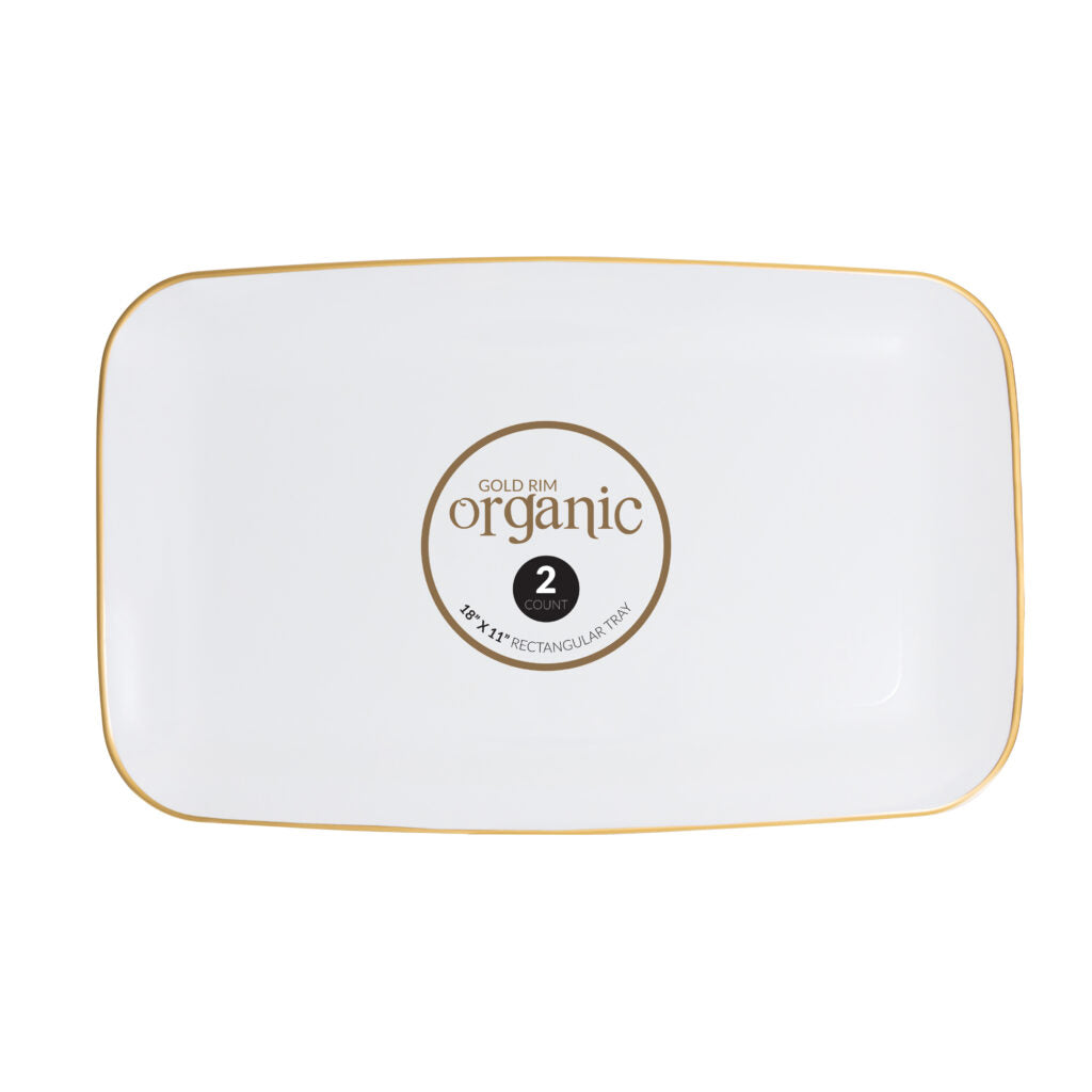 Organic Gold Rim Tray Rectangle 18" x 11" - 2 Count