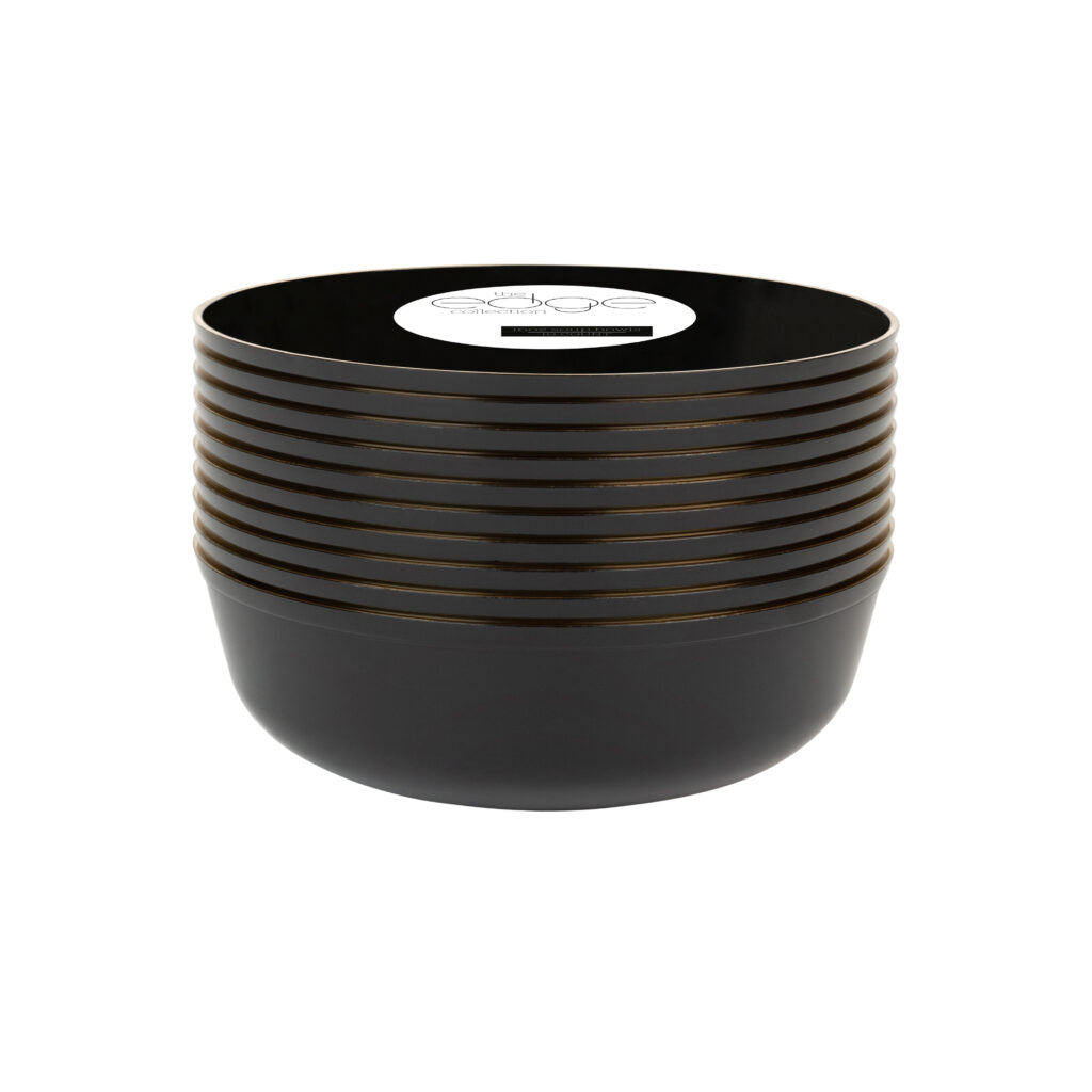 Edge Collection Soup Bowls Black/Gold Rim 16 oz - 10 Count