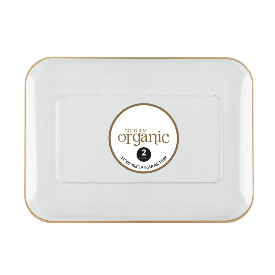 Organic Clear/Gold Rim Tray Rectangle 8" x 11" - 2 Count