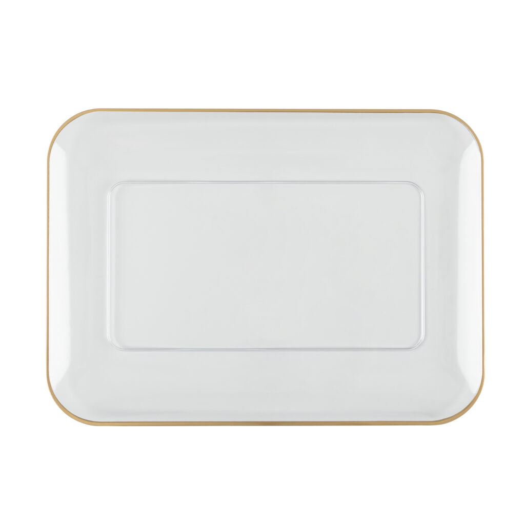 Organic Clear/Gold Rim Tray Rectangle 8" x 11" - 2 Count
