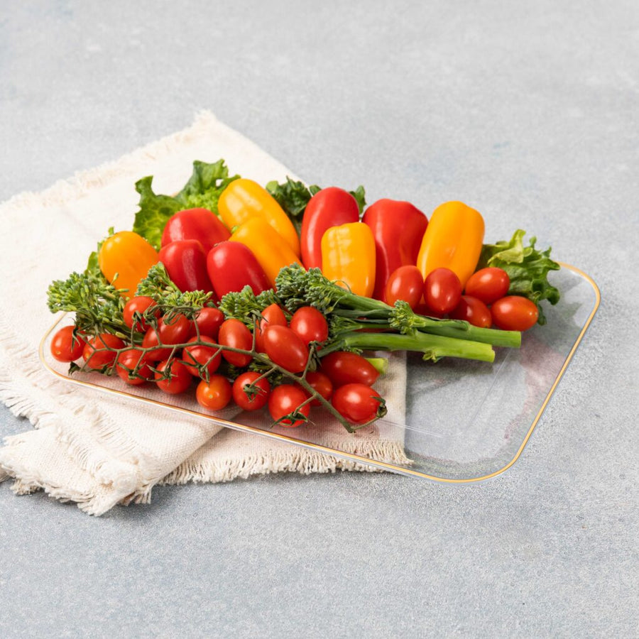 Organic Rectangle Tray 8″ x 11″ Clear/Gold Rim - The Closeout Connection