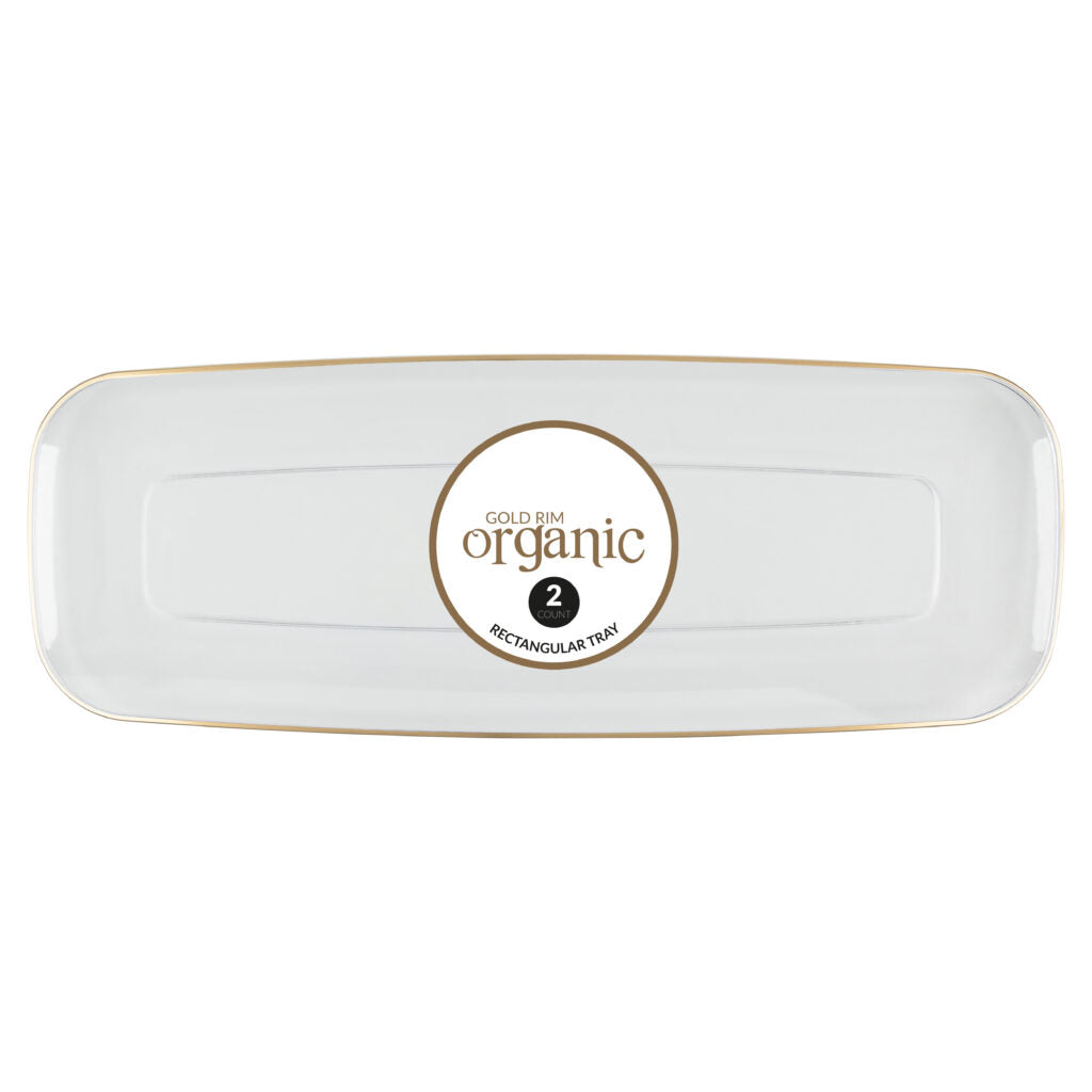 Organic Clear/Gold Rim Tray Rectangle 17.5" - 2 Count