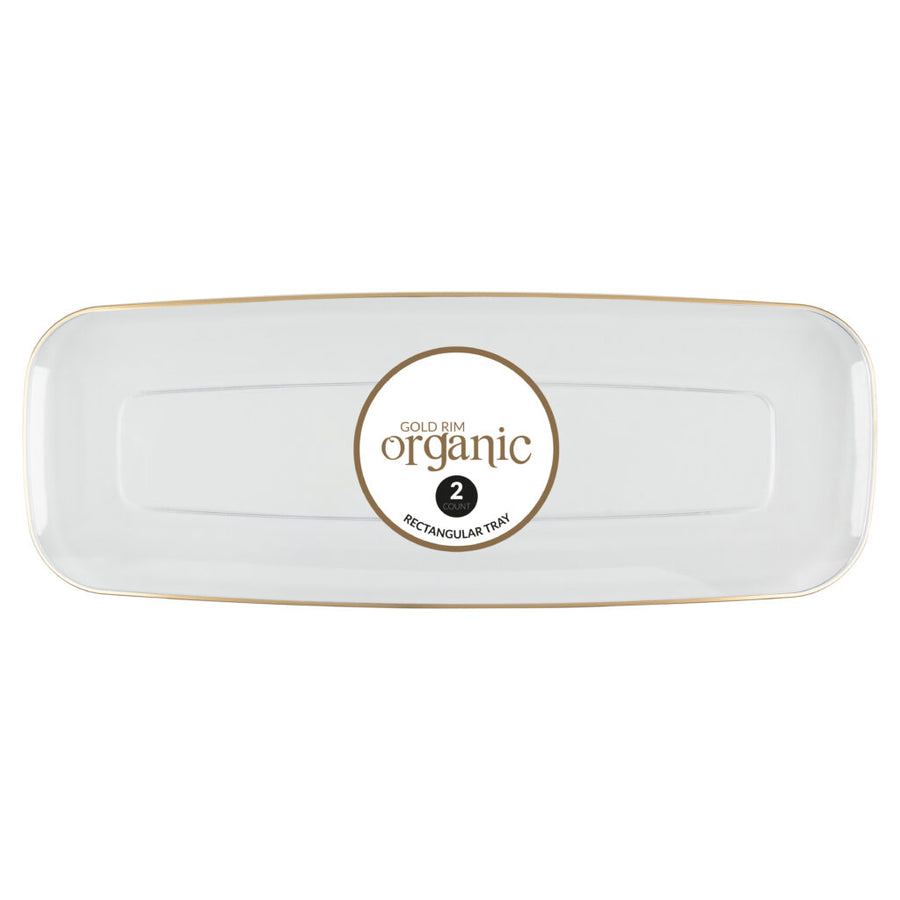 Organic Clear/Gold Rim Tray Rectangle 17.5" - 2 Count