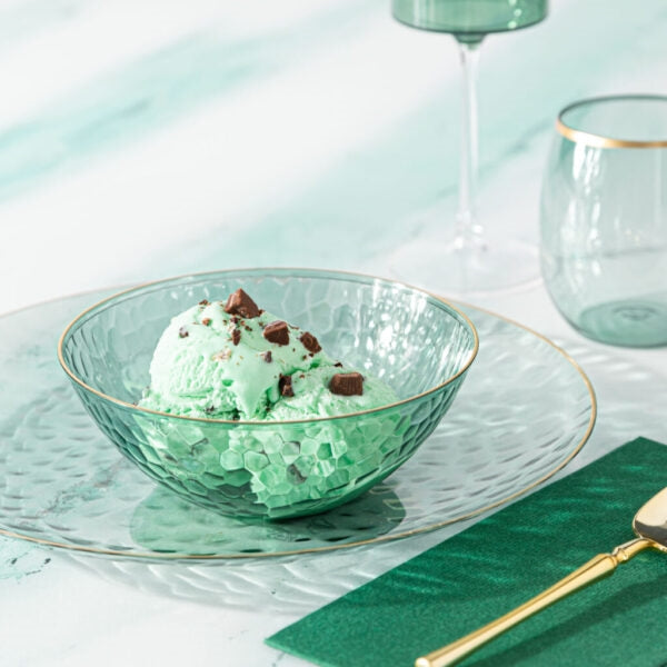 Organic Hammered Plates Green/Gold Rim - The Closeout Connection