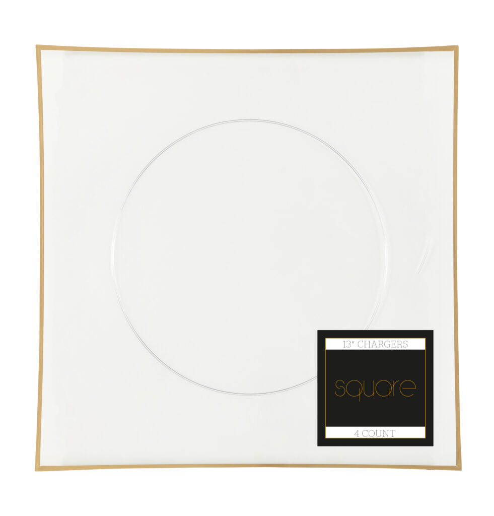 Square Flat Clear Gold Rim Chargers 13 inch 4 count