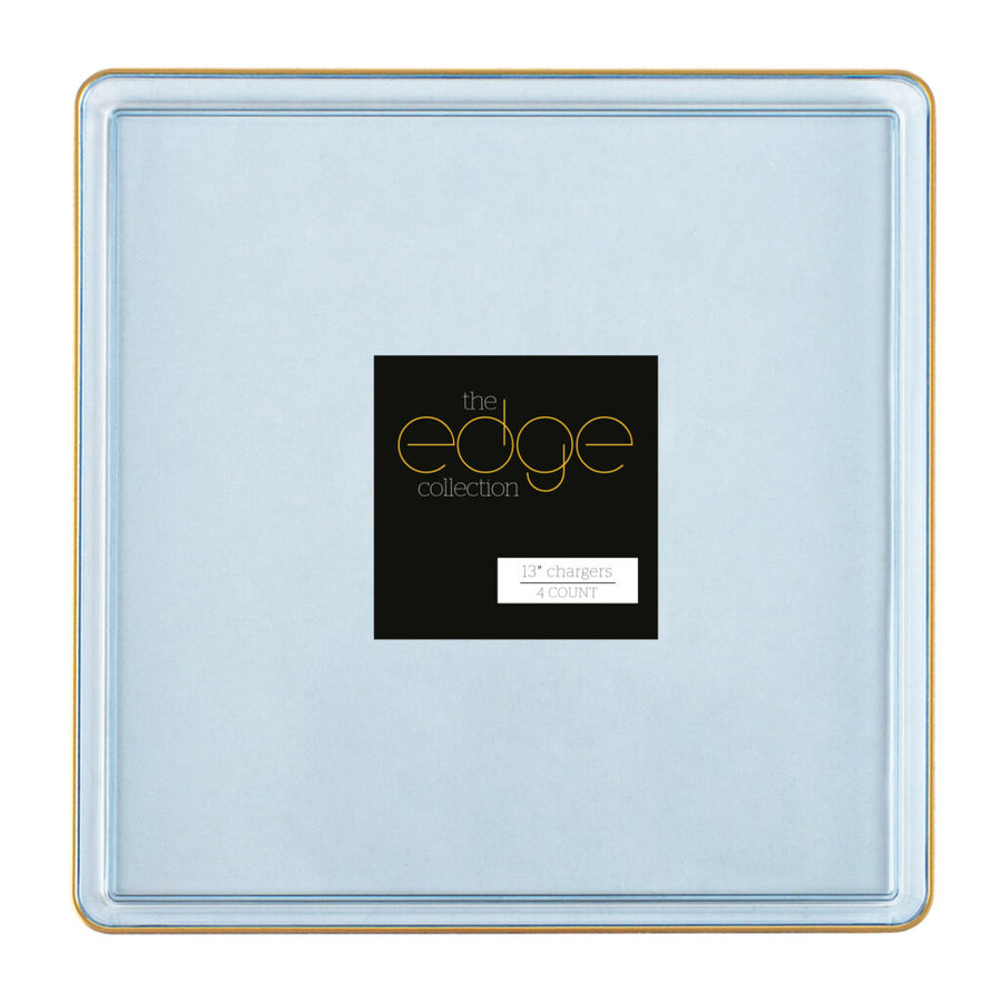 Square Edge 13" Chargers Blue Transparent/Gold Rim - 4 Count
