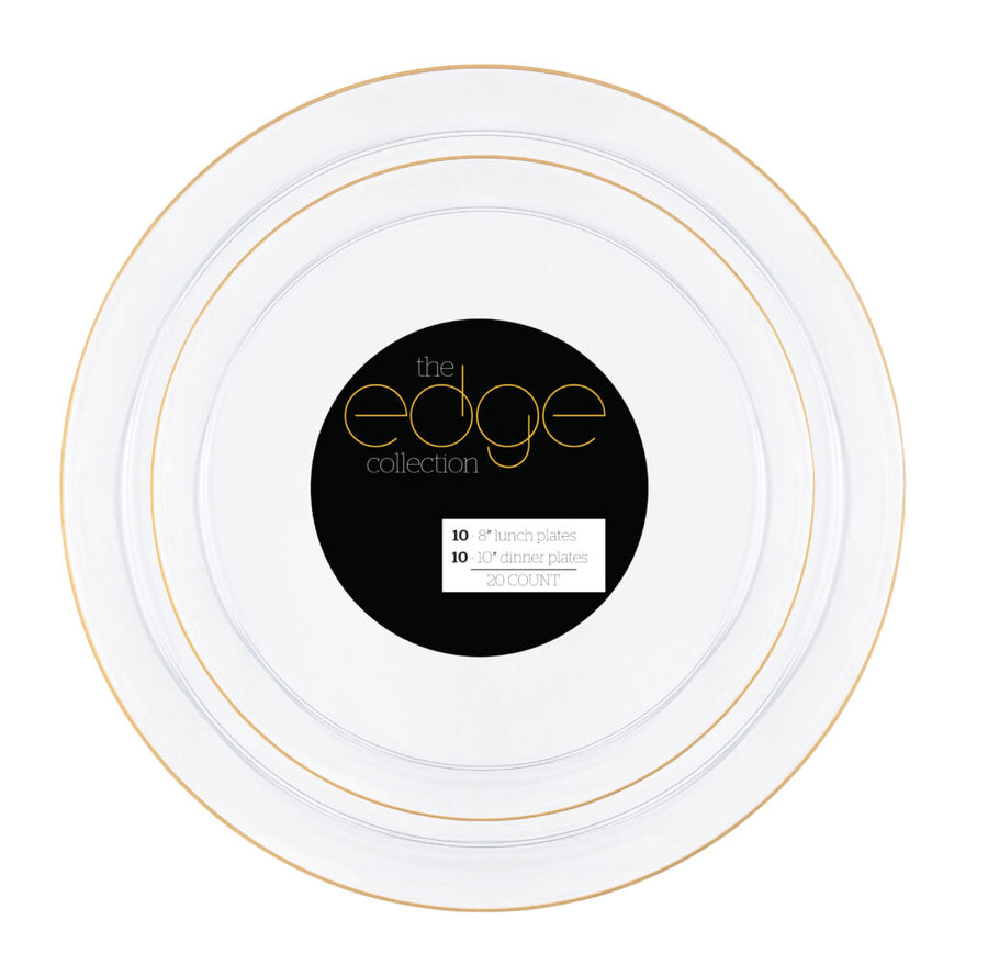 Edge Collection Clear/Gold Rim Combo Plates - 20 Count