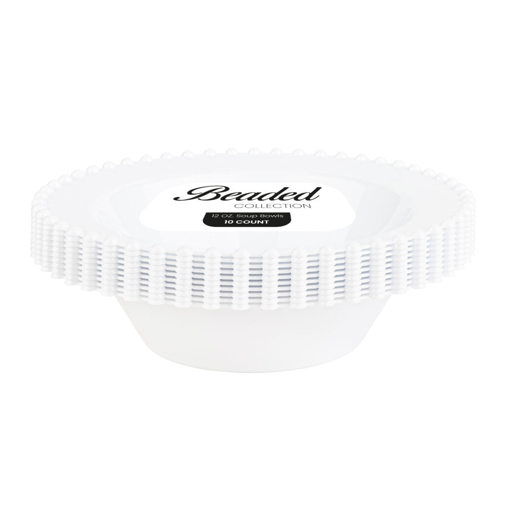 Beaded Collection White 12 oz Soup Bowls - 10 Count