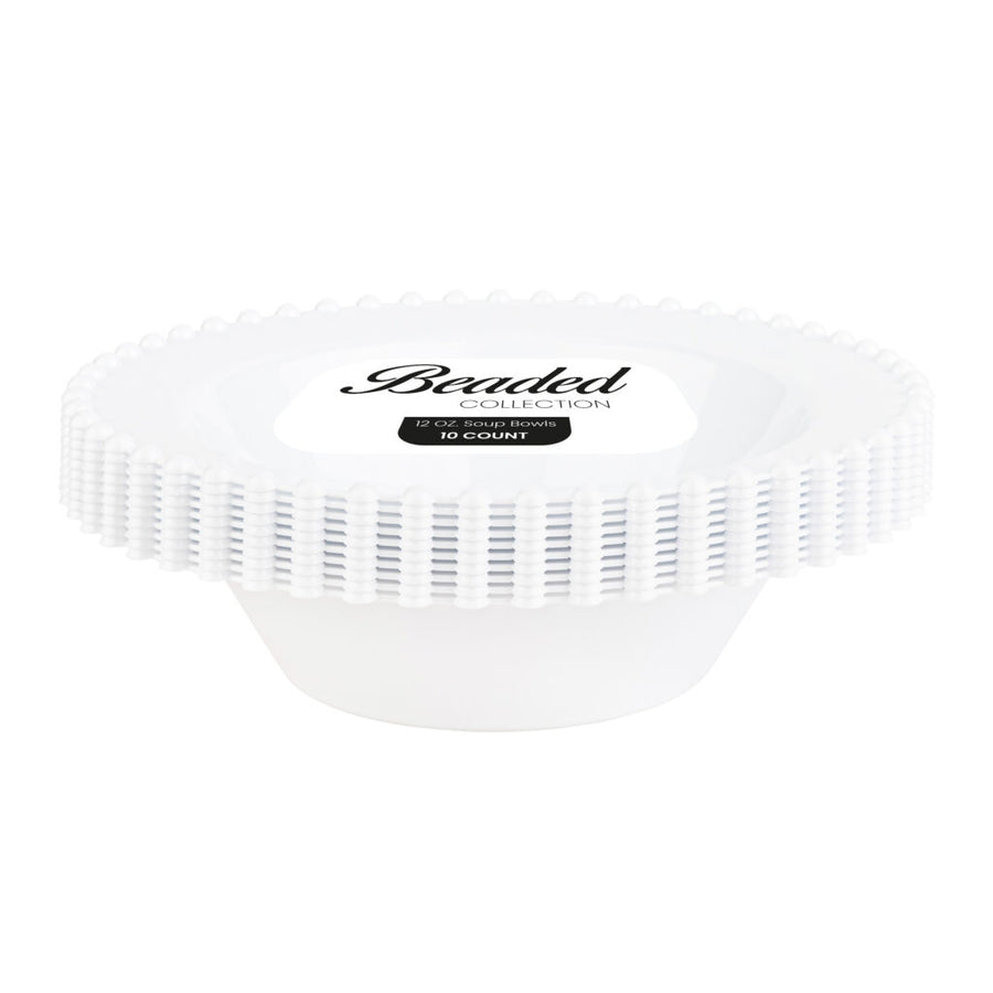 Beaded Collection White 12 oz Soup Bowls - 10 Count