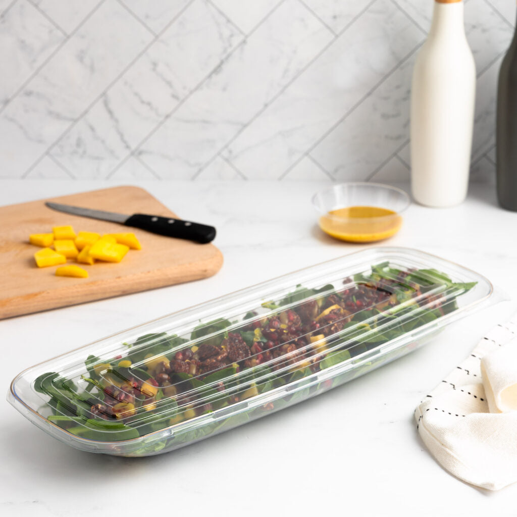 Organic Rectangle Bowl Flat Lid Clear 17.5″ - 1 Count