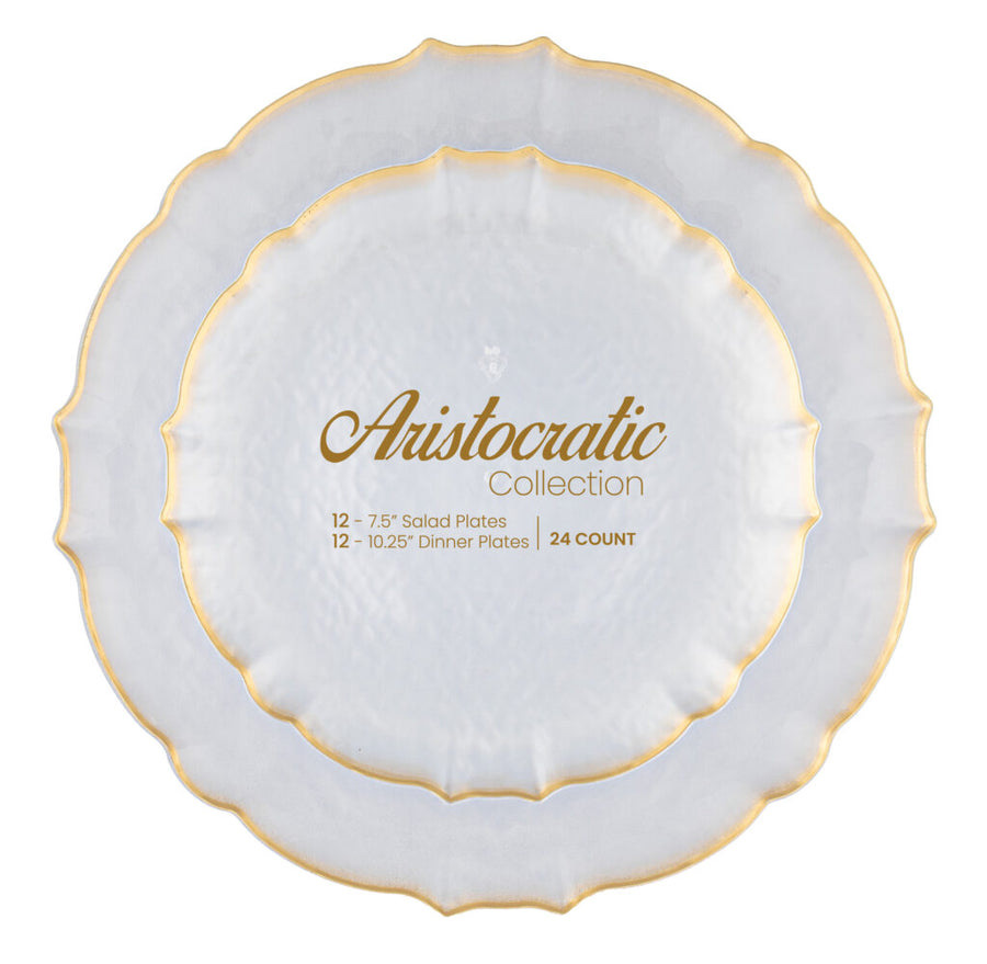 Aristocratic Clear & Gold Rim Plates Combo Set packaging - The Closeout Connection