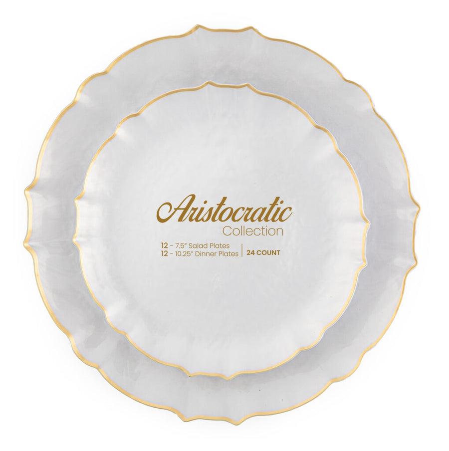 Aristocratic Pearl & Gold Rim Plate Combo packaging - The Closeout Connection