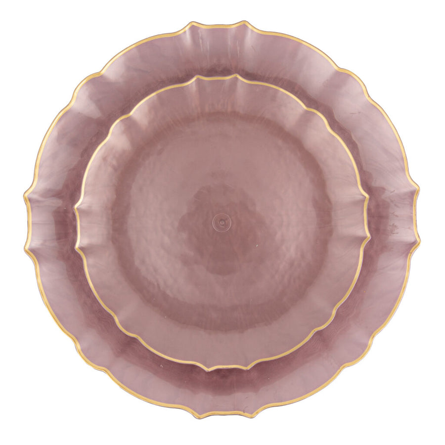Aristocratic Pearl Pink & Gold Rim plates nested - The Closeout Connection