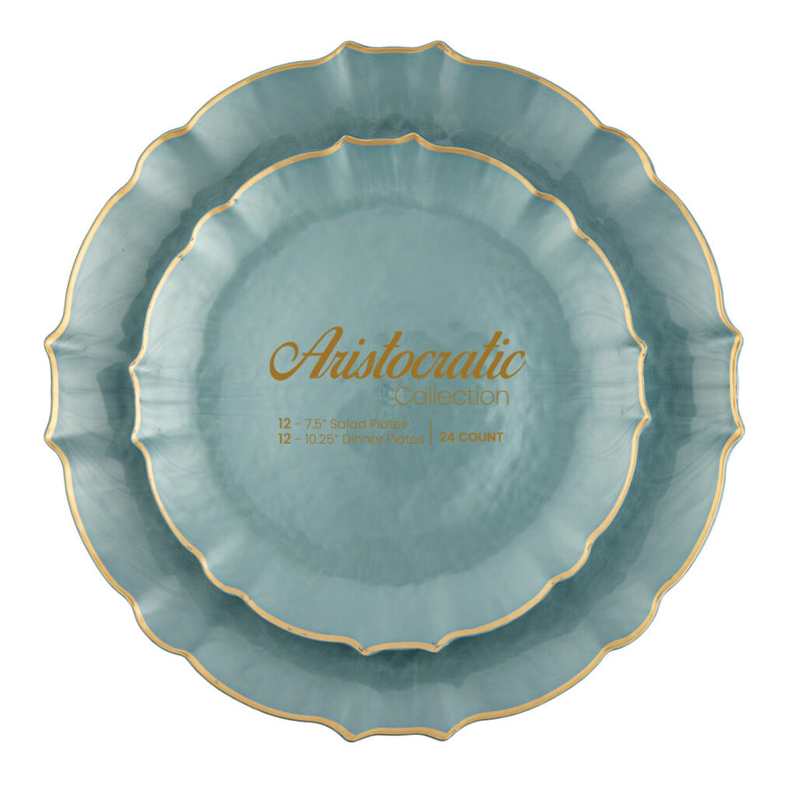 Aristocratic Pearl Blue & Gold Rim Plate Combo packaging - The Closeout Connection