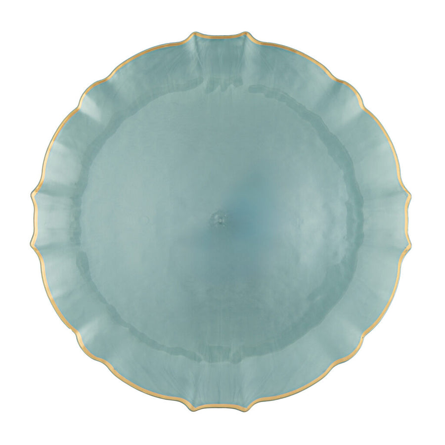 Aristocratic Pearl Blue & Gold Rim scalloped plate detail - The Closeout Connection
