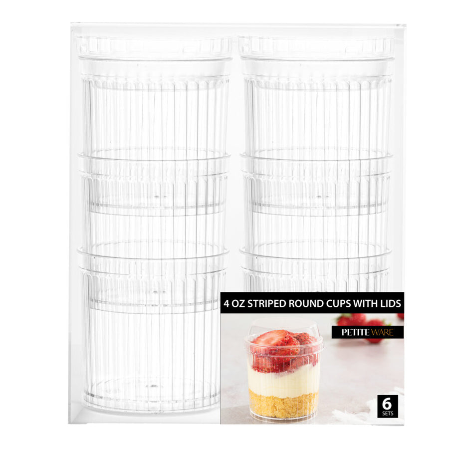 Striped Cups with Lids Clear 4 oz - 6 Count