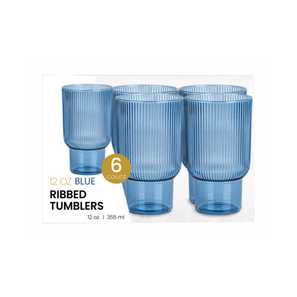 Ribbed Tumblers 12 oz Blue - 6 Count - The Closeout Connection