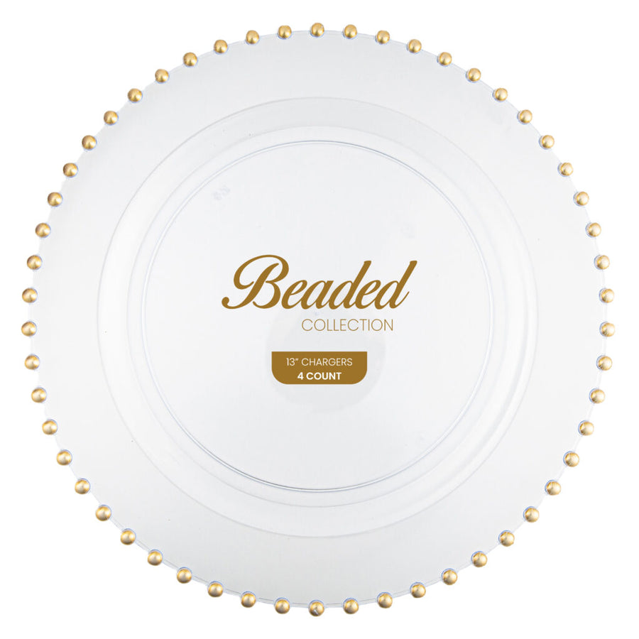 Beaded Chargers 13 in Clear/Gold - 4 Count - The Closeout Connection