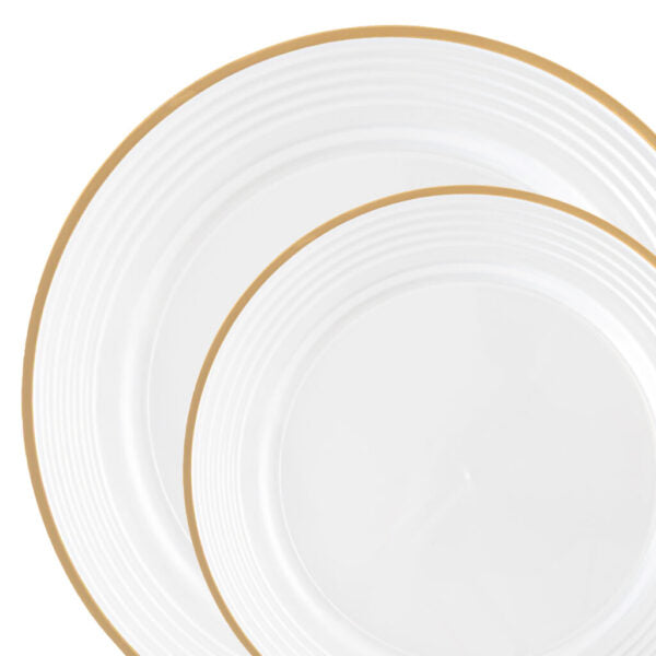 Rippled Gold Rim Plates - 7" & 10" Combo - Pearl
