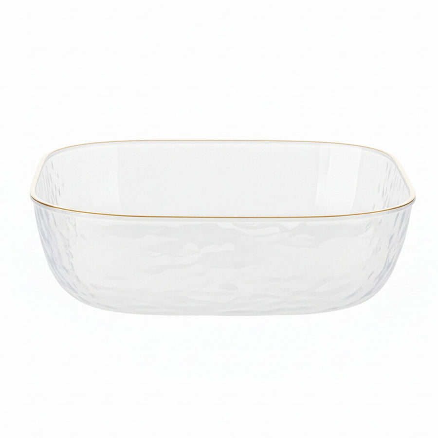 Hammered Square Bowl Pearl/Gold Rim 96 oz - The Closeout Connection