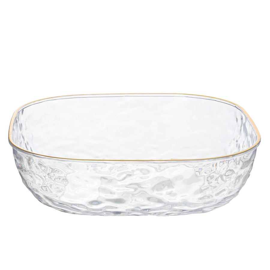 Hammered Square Bowl Clear/Gold Rim 96 oz - The Closeout Connection