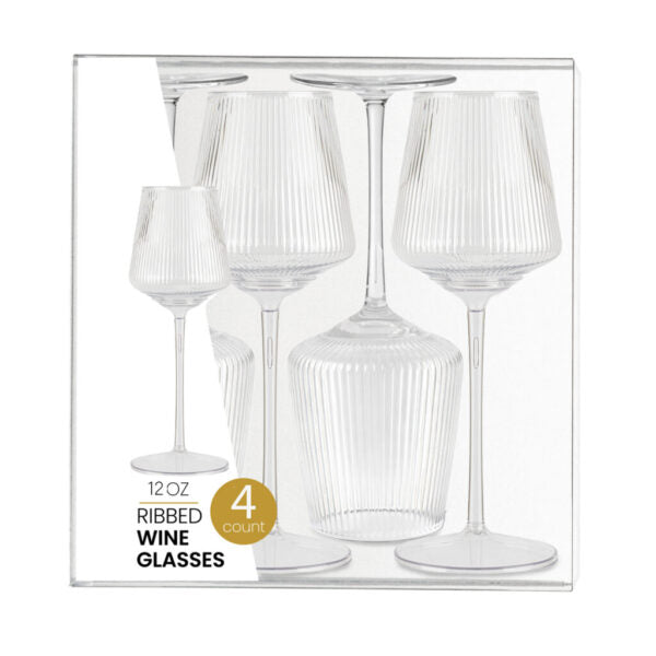 Ribbed Hip Wine Glass 12 oz - 4 Count - The Closeout Connection